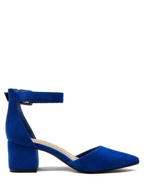 Ankle Strap Low Heel Chunky Pump - Royal Blue